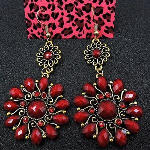 Red Crystal Rhinestone Teardrop Earrings- FABULOUS BETSEY JOHNSON